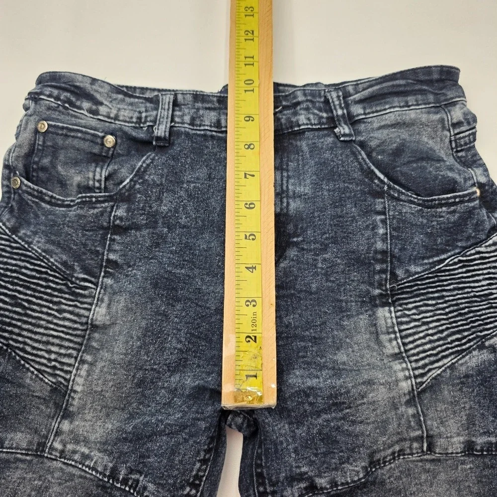 Phat Farm‎ Biker Denim Shorts Mens 30 Black Acid Wash Moto Stretch Streetwear